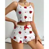 Pijama Femenino de Comercio Exterior Transfronterizo Europeo y Americano, Conjunto de Dos Piezas para Casa con Camiseta sin Mangas Estampada Sexy de Corazón y Shorts