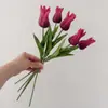 Flor Artificial de PU com 5 Cabeças Amarradas Tulipa Decoração de Mesa para Casa Casamento Buquê de Noiva Adereços Enfeites Flores