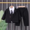 Conjunto de três peças para bebês para meninos Terno de estilo ocidental infantil para bebês coreanos Terno de primavera e outono para meninos 0 1-2-4 anos