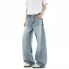 Jeans Retro Americanos Lavados Azul Claro Scimitar para Hombres y Mujeres, Pantalones Anchos de Verano High Street, Pantalones Casuales Sueltos con Caída