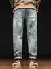 Calça Jeans Reta Bordada Resistente Estilo Americano para Homens, Marca de Moda High-Street, Calça Longa Solta Casual Tendência Versátil para Primavera e Verão