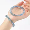 Pulsera de cuentas de aguamarina brillante color negro natural, azul claro transparente como el hielo, pulsera de bucle único de aguamarina de mina antigua de forma libre al por mayor
