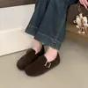 Zapatos Planos de Punta Redonda Estilo Coreano con Hebilla Mate para Mujer 2026 Otoño/Invierno Nuevos Simples Versátiles Felpa Interior Perezosos Birkenstock