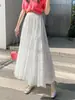 Falda de Encaje para Mujer Primavera y Verano 2025 Nuevo Estilo Elegante Larga de Gran Vuelo Falda Paraguas Falda de Malla Bordada Falda Larga de Corte A