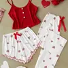 Nuevo producto transfronterizo 2026: Conjunto de loungewear para mujer con estampado de corazones y bloques de color, con una camisola, adecuado para usar como ropa exterior, directamente de fábrica