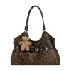 Bolsa de Ombro Estilo Coreano Estampa de Leopardo Personalidade Saco de Axila 2026 Outono Novo Valor Alto Retrô Bolsa de Ombro Único Bolsa Tote Casual Chic