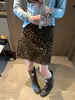 Falda Midi Cepillada Ajustada al Cuerpo Anti-Exposición Estilo Milenio Chica Picante Animal Print Leopardo Retro Moldeadora MQ1981