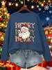 Navidad Merry Christmas Patrón de Papá Noel Streetwear para Mujer Cuello Redondo Sudaderas Casuales Otoño Sueltas Prendas de Punto