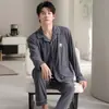 Pijama para Hombre, de Manga Larga y Pantalón Largo, con Cuello de Solapa, Engrosado para Calidez, Sencillo y Casual, Adecuado para Usar Afuera, Conjunto para Estar en Casa