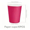 Platos Redondos de Color Sólido Rojo Rosa en Stock para Decoración de Fiesta de Cumpleaños, Platos de Papel Desechables, Manteles, Cuchillos, Tenedores y Cucharas