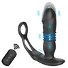 Masajeador de próstata para hombres con doble anillo, vibrador anal telescópico controlado por control remoto y juguete sexual