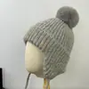 Bonito Sombrero Orejeras a Prueba de Frío Versátil Adelgazante Sombrero Ushanka Tejido de Lana con Bola de Lana Sombrero de Lana para Mujer Otoño/Invierno Engrosado Cálido