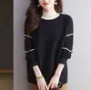 Suéter Color Block Fashion de Gola Alta Tendência Outono Inverno 2026 Casual Solto Camada Base Tricô Camisa Base Manga Longa Top Feminino