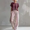 2026 Estação Independente Transfronteiriça da Amazon Conjunto Feminino com Top de Gola Redonda e Calça Casual de Listras Retas Europeu e Americano