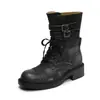 Otoño 2026 Nuevo Estilo Británico Piel Genuina Metal Hebilla Doble Botas Martin Vintage para Mujer, Con Cordones Tobilleras, Botas de Motocicleta de Moda