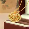 Tienda de Joyería Bañada en Oro Estilo Filigrana de Hoja de Bambú Hueca Colgante de Candado Ruyi para Mujer, Cadena de Suéter de Gama Alta de Nicho