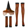 Nuevo Sombrero de Bruja de Malla para Halloween Calcetines Rayados Negros Guantes Rayados Set de Accesorios de Bruja para Cosplay