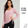 Nuevo top de yoga de manga larga para mujer, plisado con cordón, holgado y transpirable, top deportivo casual versátil para mujer
