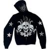 2024 Aliexpress Novo Moletom com Capuz Streetwear Gótico Escuro Feminino Caveira Strass Zíper