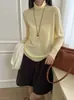 26 Nuevo Estilo de Otoño Top, Lana Merino 100% Súper Fina, Estilo Coreano Color Sólido Cuello Alto Manga Larga Tejido Camiseta Base para Mujer