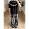 Camiseta de Verano para Hombre de Punto Fair Isle de Manga Corta, Corte Limpio Retro Americano, Textura de Alta Gama, Tejido de Punto Trenzado, Hombro Regular