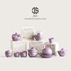 Juego de té Kung Fu Ru Kiln, producto único, tetera con dibujo de peonía plateada, color lila y morado, taza maestra, tetera, taza de té