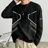 Camiseta de manga larga de otoño, capa base talla grande, cuello redondo para hombre, top simple y holgado, estilo coreano, camiseta estampada de moda
