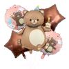 Nuevo Globo de Película de Aluminio de Oso de Pastel Mágico Mate Juego de Cinco Piezas Decoración con Arreglo de Globos de Estrella de Cinco Puntas para Fiesta de Cumpleaños