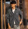 Camisa masculina listrada escovada estilo retrô americano, de manga comprida, novo estilo de primavera, camisa masculina casual da moda, jaqueta de corte solto para homens
