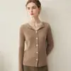 26 modelos nuevos de cárdigans de punto para mujer 100% cachemira pura con cuello semiabierto, de punto acanalado, de un solo botón, corte ajustado