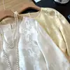Garantia de Qualidade Seda Pura Redutora de Idade Nova Blusa Feminina para Meia-Idade Estilo Étnico Chinês Outono Bordado Jacquard Fechamento Diagonal Manga Média Melhorada