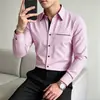 Camisa interior de manga larga para hombre, camisa a rayas de moda de manga larga para hombre europea y americana transfronteriza, camisa de lino para hombre