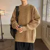 Novo suéter masculino de tricô trançado para outono e inverno, casual e versátil, estilo maduro, pulôver de tricô liso com gola redonda