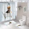 Cortina de Chuveiro de Gato Conjunto Impermeável Cortina de Banho Banheiro Cortina de Haste Curva Sem Furo Cortina de Porta Decoração