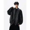 Sello de Acero Estilo Americano Letra Chaqueta de Cuero PU Motocicleta Abrigo Hombres Otoño Nuevo Estilo Marca de Moda High Street Villano Fresco Negro Top