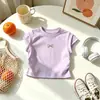 Camiseta de Manga Curta para Meninas Verão 2026 Estilo Coreano Top com Laço e Manga Flare para Crianças Pequenas, Camiseta Básica Versátil Multicor