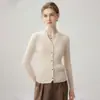 Estilo Francês Suave~ Cardigã de Tricô 100% Caxemira Pura Kang Sai Ni para Mulheres, Gola V com Fenda, Emagrecimento, Cardigã Fashion