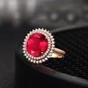 Temperamento Aberto 10 quilates Imitação Rupia Lai Turmalina Vermelha Anel Banhado a Ouro Rosa 18K Grupo Diamante Completo Anel de Diamantes de Zircônia