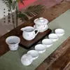 Yue Rui Porcelana Blanca Dehua Negocios Regalo de Mediados de Otoño Boutique Juego de Oficina Kung Fu Meditación Juego de Té Gaiwan Taza de Té Clásica