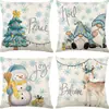 Funda de Almohada Navideña de Lino Nueva de Amazon Transfronteriza Funda de Almohada de Papá Noel Ciervo para el Hogar Funda para Sofá