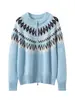 Cárdigan de cachemira jacquard Fair Isle cálido y engrosado con cremallera, suéter de capa base de bloque de color con cuello redondo para mujer, nuevo estilo Otoño Invierno