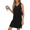 2025 Ropa de Mujer Transfronteriza para Exportación Europea y Americana Estilo Caliente de Amazon Vestido Chaleco de Color Sólido sin Mangas con Cuello en V y Abertura en el Dobladillo