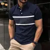 2025 Estación Independiente Transfronteriza Europea y Americana Camisa Polo de Manga Corta Rayada Nueva para Hombre Camisa Polo Casual para Exteriores Impresa en 3D
