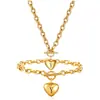Conjunto de Colar e Pulseira com Fecho tipo Lagosta em Aço Inoxidável Coração 26 Letras Ouro 18K - Best-Seller Europeu e Americano da Amazon para Mulheres Fashion