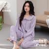 Pijama de Algodón Puro de Manga Larga para Mujer para Primavera y Otoño con Almohadillas en el Pecho, Conjunto de Ropa para el Hogar de Algodón Casual de Talla Grande para Mujer de Otoño