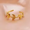 Anillo de Hoja Liso Estilo Ins Vintage para Mujer Anillo Apilable de Oro con Hoja de Olivo Anillo Ajustable de Acero de Titanio con Apertura