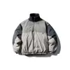 Ropa Vintage 2025 Invierno Nuevo Color Bloque Patchwork Chaqueta de Algodón para Hombre Retro Japonés Cuello Doble Acanalado Abrigo de Algodón