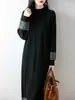 Nuevo Vestido de Punto Vintage Puro Lana Otoño/Invierno 2026 Cuello Redondo Medio Alto Manga Larga Jacquard Hueco Vestido Midi