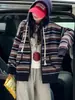 Abrigo para Niñas Engrosado Otoño Invierno 2024 Elegante Nueva Llegada Niña Grande con Capucha Tejido Suéter Cardigan Rayado Infantil