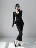 Vestido de punto básico largo estilo Hong Kong ajustado, elegante y suave, estilo coreano, estilo discoteca europeo y americano